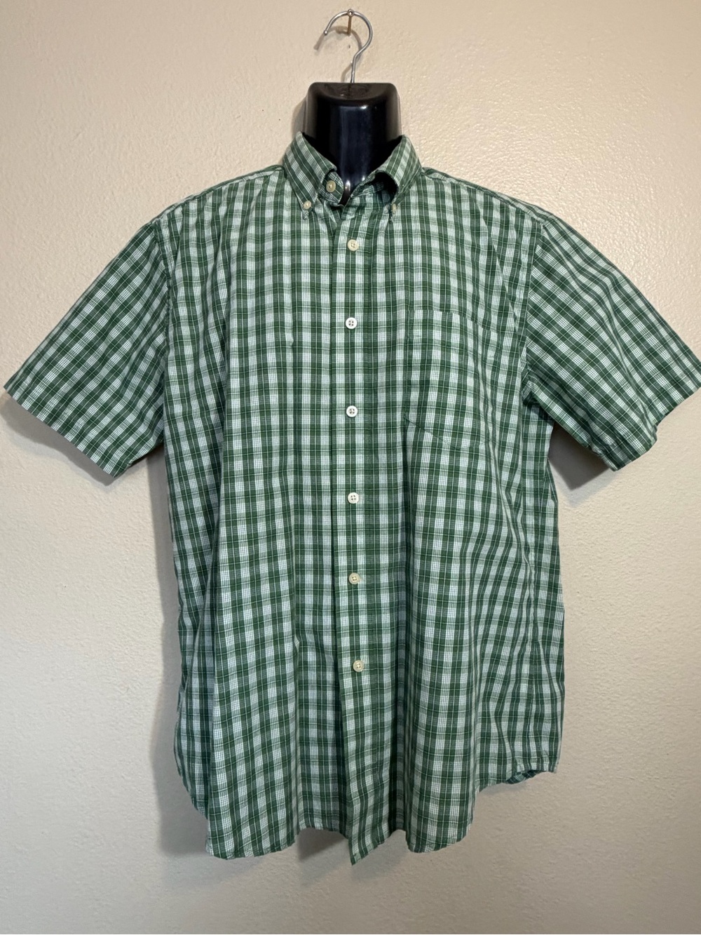 Puritan Men's Short Sleeve Plaid Button Down Shirt Green White Size M (38-40)